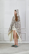 Load image into Gallery viewer, "Safari Leopard" Faux Fur Plush Hooded Throw Blanket
