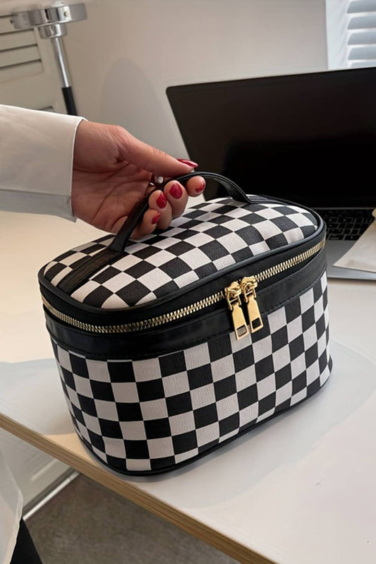 Checkered Cosmetic Bag with Handle
