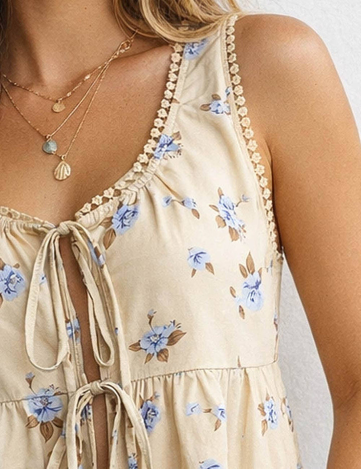 Boho Floral Print Tie Tank
