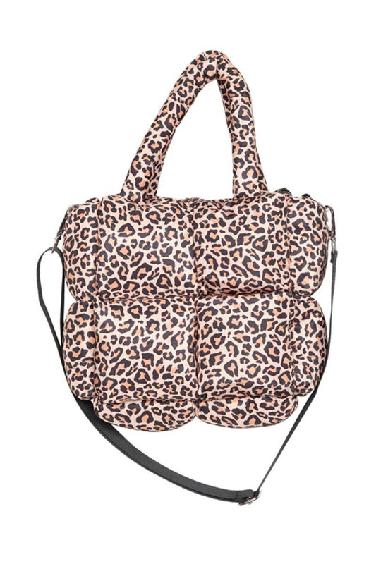 Brown Leopard Print Puffer Tote